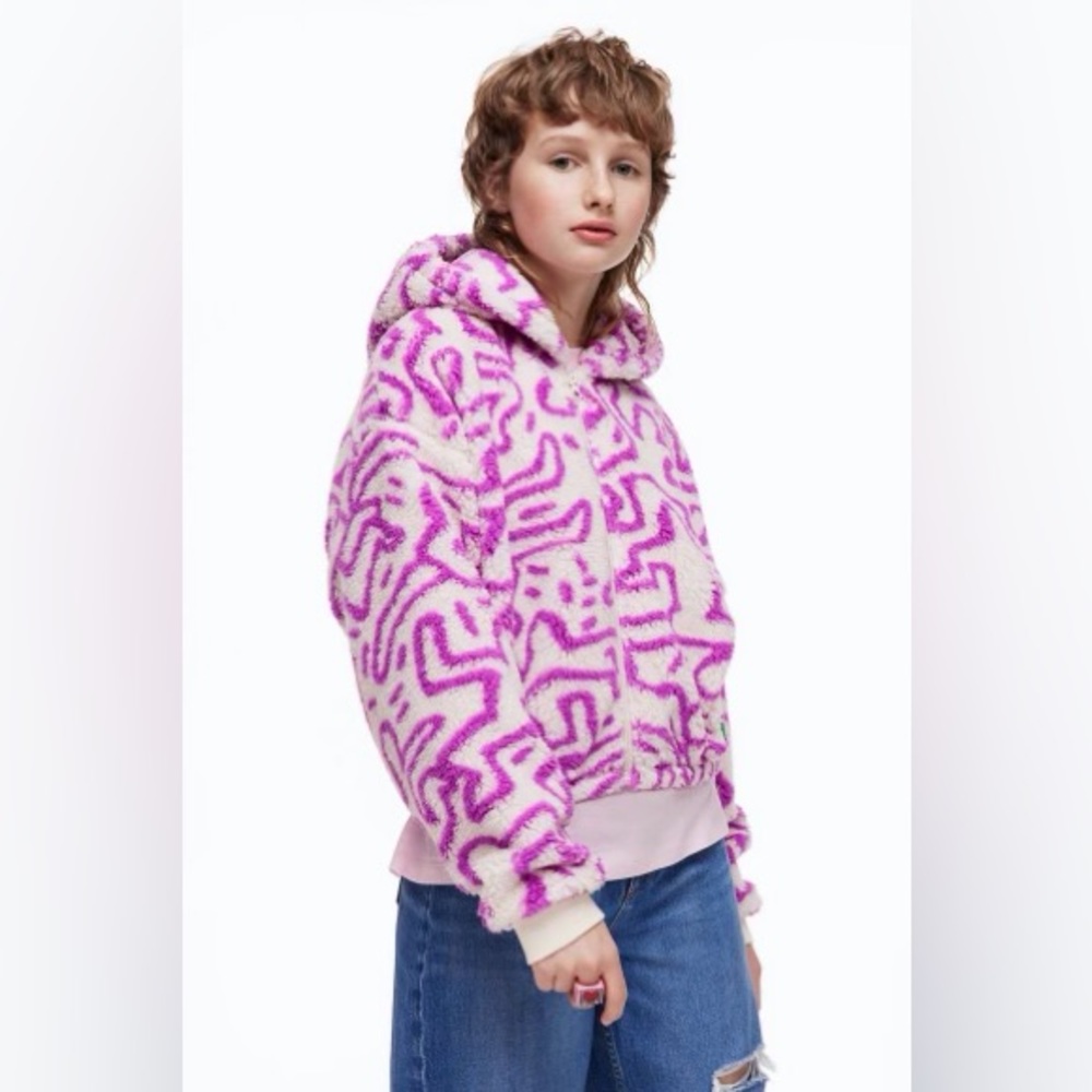 Keith Haring hooded teddy jacket purple
